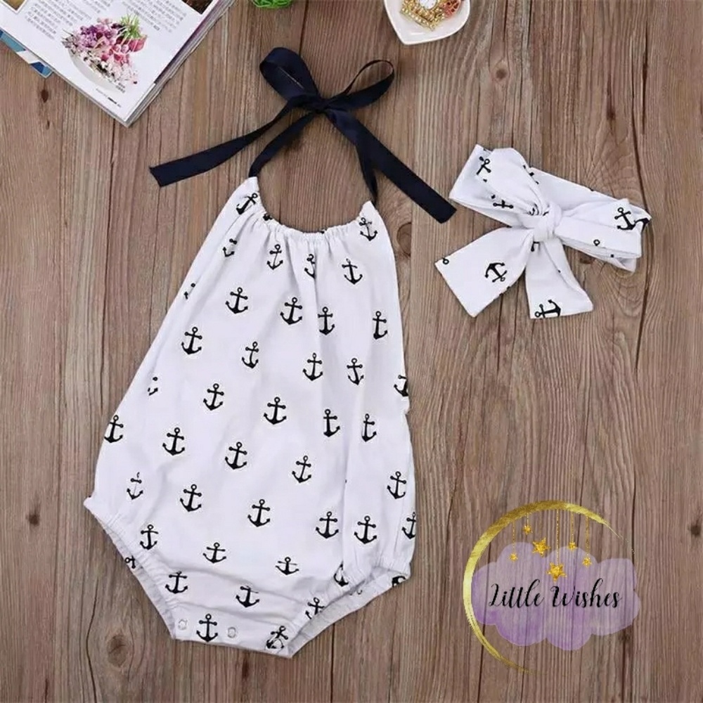 Baby girl casual romper halter with headband